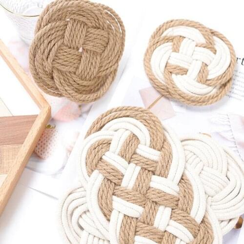 Non Slip Table Mat Handmade Insulation Cup Coaster Woven Cotton Thread Jute Dining Table Placemat Rattan Home Dinner Decoration