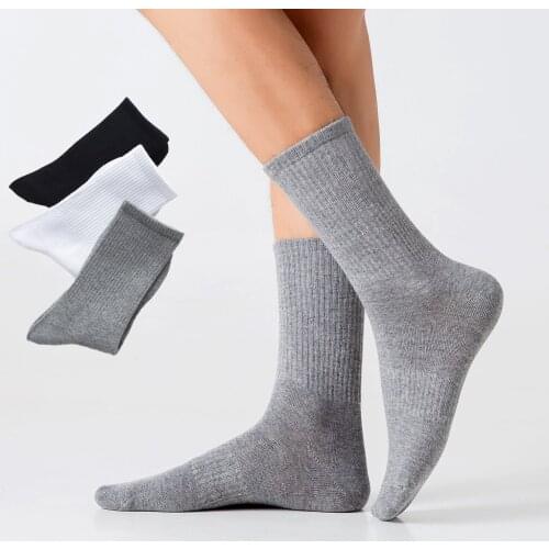 Cotton Socks Men Solid Color Business Casual Breathable Spring Winter Warm Male Long High Tube Crew Socks Black White Gray Sox