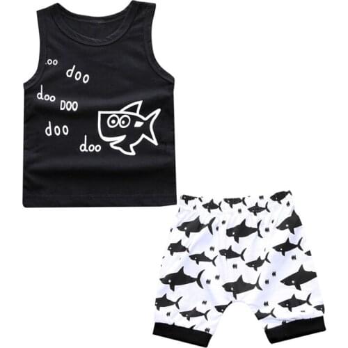 New 2017 summer baby boy clothes fashion cotton Sleeveless Tank Top+Fish Printed Shorts baby boys clothing set infant 2pcs suit