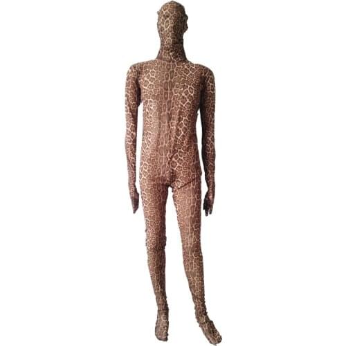 New mesh animal leopard tights Halloween cosplay jumpsuits full Bodysuit Zentai Suits Fancy with crotch zipper