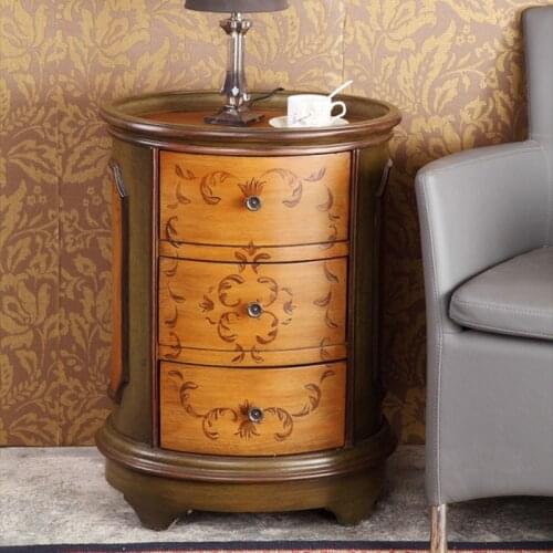 American Style Painted Corner Cabinet Sofa Side Cabinet Corner Cabinet Side Cabinet Yellow Brown Locker Drawer Corner Cabinet