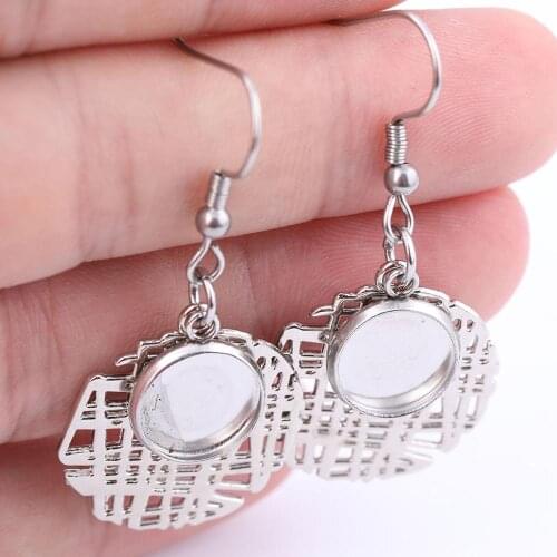 10pcs Stainless Steel dangle earring Base with circle plate 10mm 12mm Cabochon bezel settings diy blanks for making
