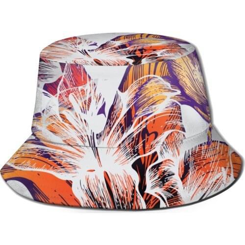 CINESSD Bucket Hat Unisex Bob Caps Hip Hop Gorros Hand-Drawing Blooming Lilies Pattern Summer Panama Cap Beach Sun Fishing Hat