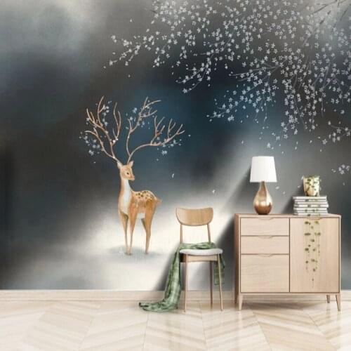 Seamless wallpaper New chinese style moose cherry blossom hand painted background wall painting