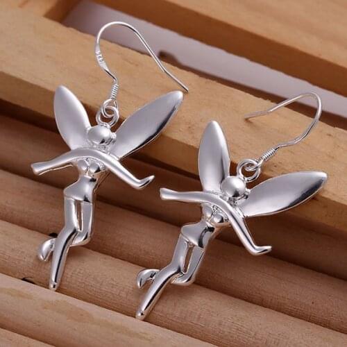 Silver Plated Earrings For Women Wholesale Free Shipping Charm Christmas Gifts Fashion Jewelry Angle Earrings E193