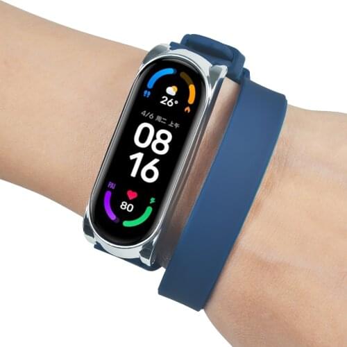 Strap For Xiaomi Mi Band 6 Replacement Wrist Strap Silicone Wristband With Buckle Metal Shell Extra Long Strap For Xiaomi Band 6