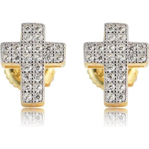 1Pair Material S925 Sterling Silver Hip Hop Cubic Zirconia Set Bling Ice Out Cross Stud Earrings for Women Men Unisex Jewelry