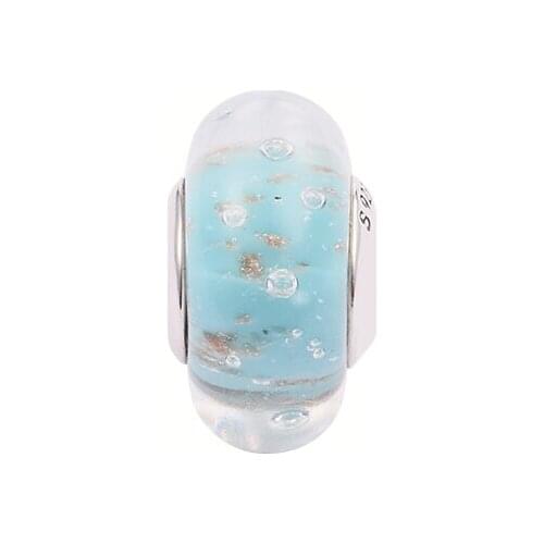 CKK Mint Glitter Murano Glass Charms 925 Original Fit Pandora Bracelets Sterling Silver Beads for Jewelry Making Women DIY