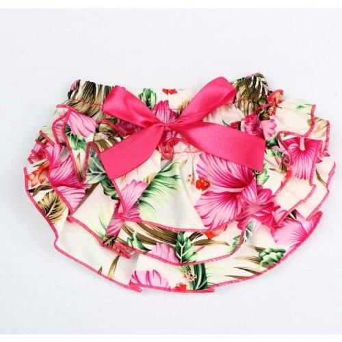 100% Cotton Fashion Baby Shorts Baby Girls Ruffle Bloomers Diaper Cover Toddler Flower Bow PP Shorts YC011