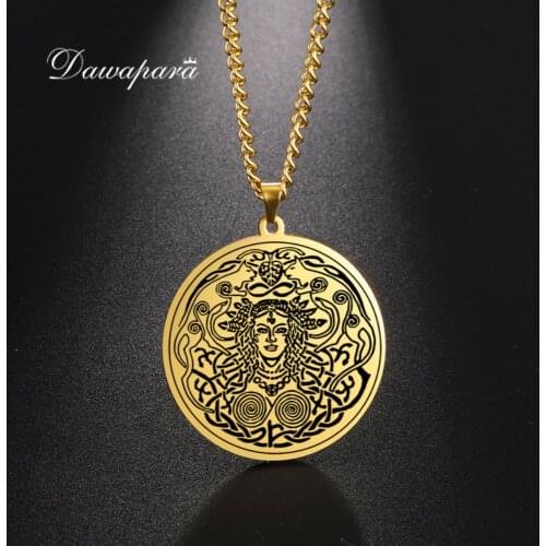 Dawapara Norse Mythology Freyja Goddess Associated with Love, Sex, Beauty, Fertility Amulet Necklace Stainless Steel Jewelry