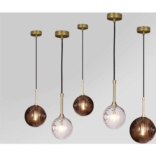 Nordic Shell Pattern Coffee Glass Pendant Lights Restaurant Single-head Lamps Modern Bedroom Ball Hanging Lights Bar Fixtures