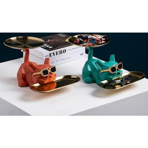 Home Decoration Storage Ornaments Storage Box Resin Decoration Creative Bulldog Animal Double Tray Storage Desktop Decoration