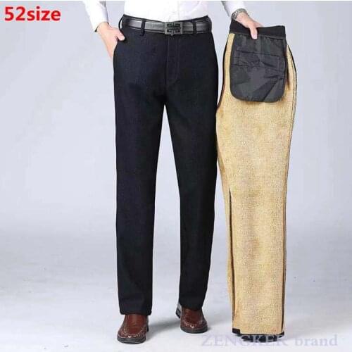 Winter thickened mens business leisure loose elastic formal middle aged old mens warm trousers work clothes 52 50 48 46 44