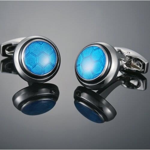 Blue Soccer Cufflinks for Men French Shirt Suit Football Jewelry Sports Dome Cuff Links Gifts Banquet Hot Sale High Quality