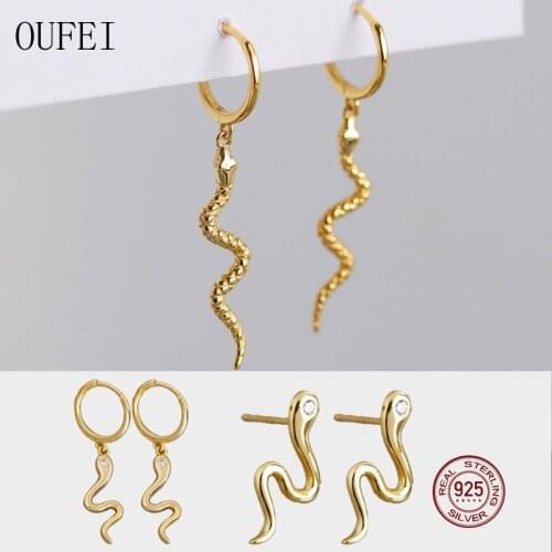 OUFEI 925 Sterling Silver Earrings Fashion Animal Earrings Simple Earrings For Women Silver Jewelry Snake Zodiac B1135
