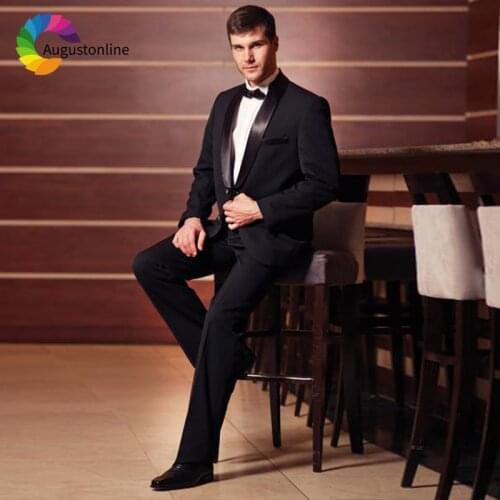 Men Suits For Wedding Black Bridegroom Custom Slim Fit Formal Prom Groom Tuxedo Best Man Blazer Costume Homme Mariage 2Piece