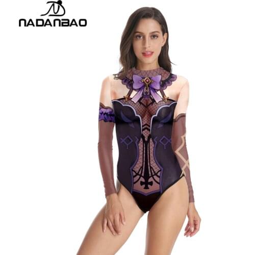 NADANBAO Women One Piece Swimsuit Movie Anime print Sexy Swimwear long Sleeves Swimsuits Cosplay Bodysuits Bathing Suit