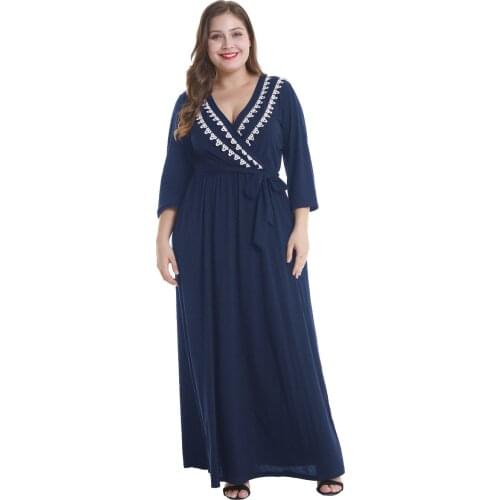 Womens Maxi Long Dress Plus 3XL 4XL Spring Autumn Female Casual Vestidos Sexy Deep V-neck Large-size Ladies Dress Blue,Burgundy