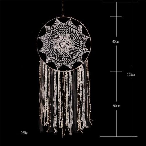 1PC Ins 40cm Beige Big Dream Catcher Mesh Lace Fringed Dreamy Fairy Wind Sun Flower Home Ornaments Wind Chimes