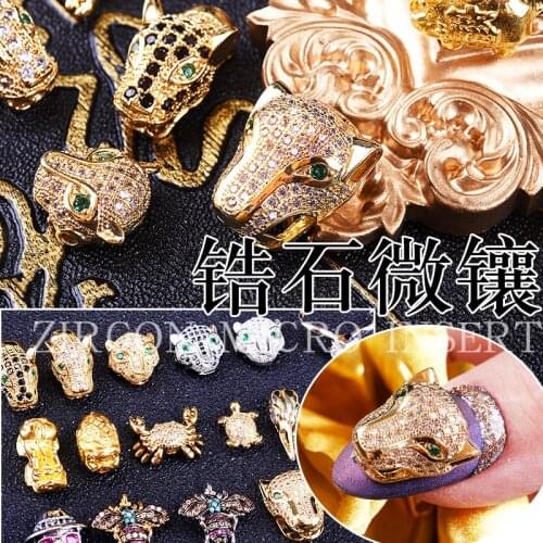10 pcs Nail Jewelry Personality Retro Nail Alloy Jewelry Mink Head Bee Leopard Head Jewelry