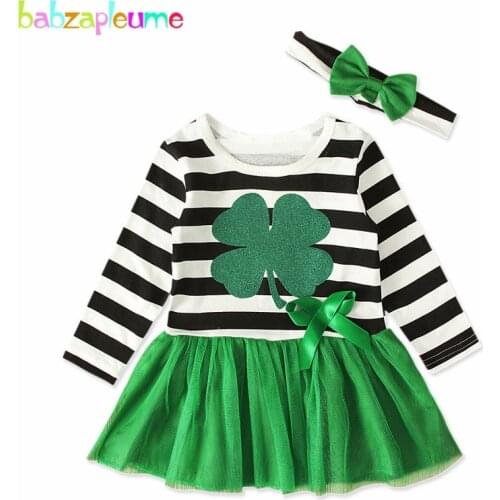 2Piece/Kids Summer Dress 2020 Fashion Casual Stripe Long Sleeve Cotton Baby Girls Dresses+Headband Newborn Clothes Set BC1293-1