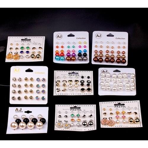 6/12Pairs/Pack Simple Rhinestone Pearl Stud Earrings For Women Colorful Round Ball Ear Stud Earring Sets Wedding Jewelry New2021