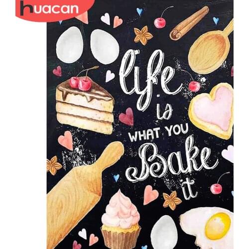 HUACAN Diamond Painting Blackboard Cross Stitch Diamond Embroidery Cake Mosaic Home Art Kitchen Decoration