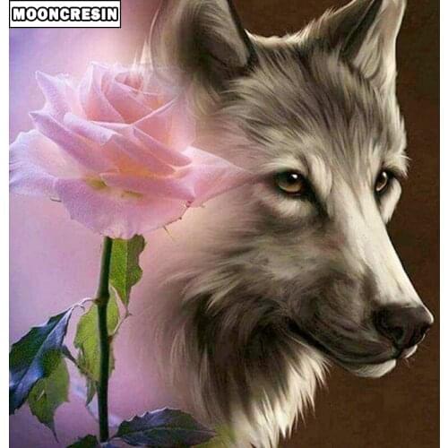 Diy Diamond Embroidery Pink Rose & Wolf Diamond Painting Picture Of Rhinestones Cross-stitch Full Square & Round Drill Paintings