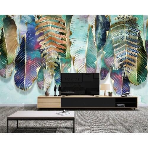 Beibehang New Nordic tropical plant leaves light luxury line drawing leaves small fresh background wall painting decoration