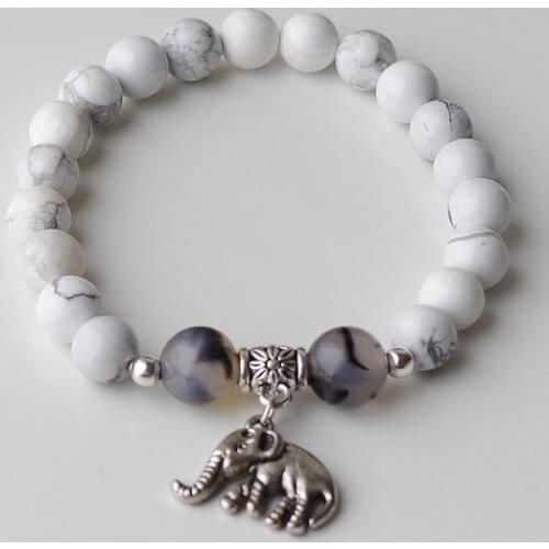White Stone Beads Elephant Bracelets & Bangles Elastic Charms For Women Men Natural Stone Bracelets Buddha Jewelry