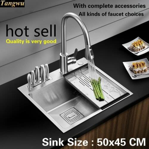 Free shipping Hot sell standard durable mini kitchen balcony manual sink single trough food-grade 304 stainless steel 50x45 CM