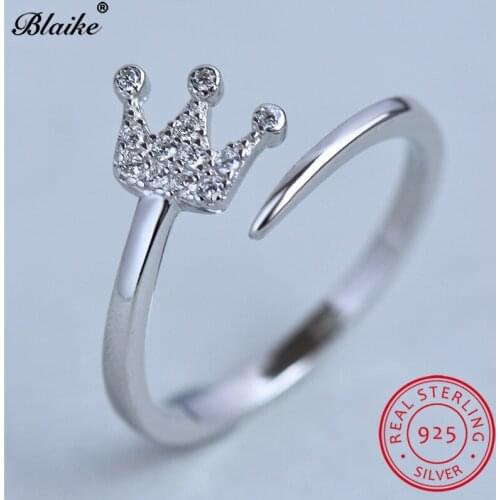 Blaike 925 Sterling Silver Rings For Women Open Crown Ring Wedding Bands Minimalist Stacking Crystal Thin Rings Fine Jewelry