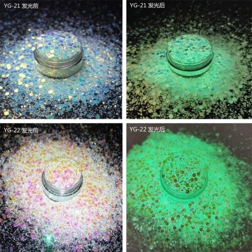 10g/Bag 0.4/1/2mm Mix 2Colors Glow in the Dark Iridescent Chunky Glitter For Nail Art 3 Size Glow InThe Dark Nail Art Glitter