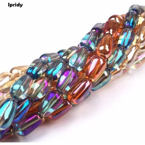 Beads For Jewelry Making Electroplate Transparent 8X13mm Rainbow Plated Drop Glass Bead Strands, Hole:1.5mm 5strands/lot