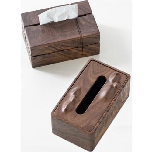 Black Walnut New Chinese Style Tissue Box Creative Household Solid Wood Rectangle Removable Tissue Container Home Table Decor