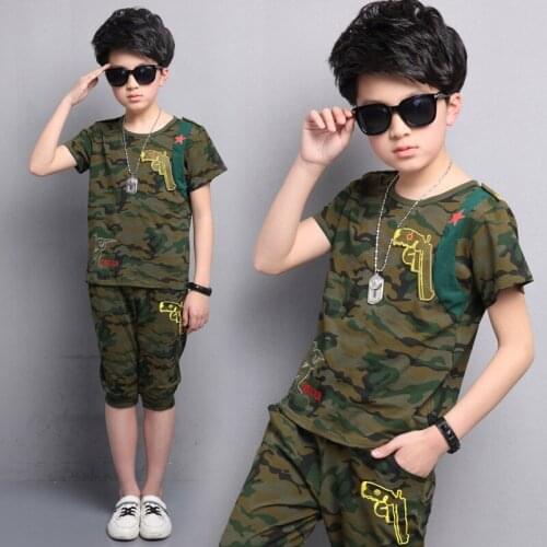 Children Clothing Summer Boys Clothes Camouflage Short Sleeves T-Shirt+Shorts Suits Boys Clothing Sets 4 6 7 8 9 10 11 12 Years