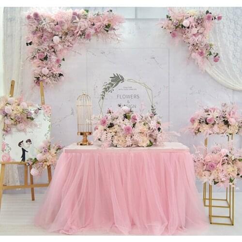 European artificial flowers arch flower arrangement wrought iron wedding props decorative wedding background flower wall custom