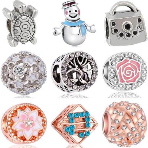 European Luxurious Crystal Rat Tortoise Flower Beads Fit Original Pandora Charms Bracelet Bead Fashion Jewelry Making for Women