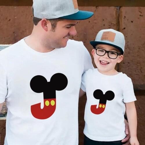 T Shirt For Father And Son Summer Short Sleeve Casual White O-neck ABC Letters Printed Mickey Mouse Cartoon T-shirts Unisex