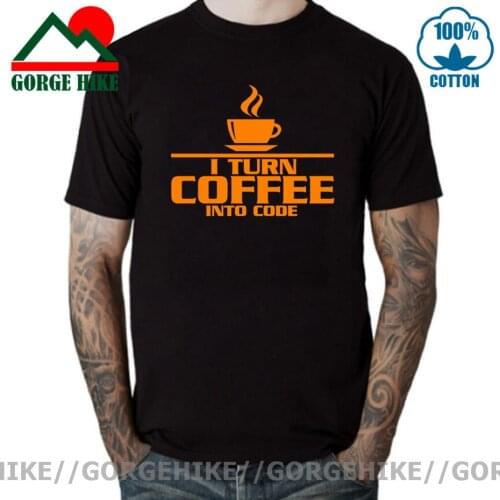 GorgeHike I Turn Coffee Into Code T shirt men Computer Java Letter Geek High Quality Crew Neck Oversized 100% Cotton C++ T-shirt