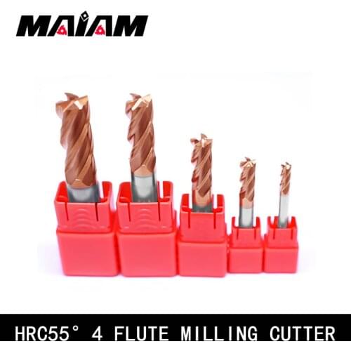 HRC55 4 Flute tungsten steel end mill cutter 1-20mm 50l 75l 100l end mill carbide for er collet cnc lathe tool holder machine bt