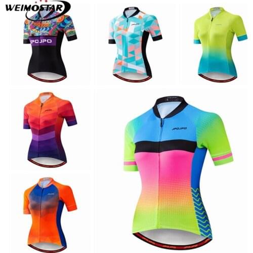JPOJPO 100% Polyester Cycling Jersey Top Women Short Sleeve MTB Bike Jersey Quick Dry Cycling Shirt Breathable Bicycle Clothes
