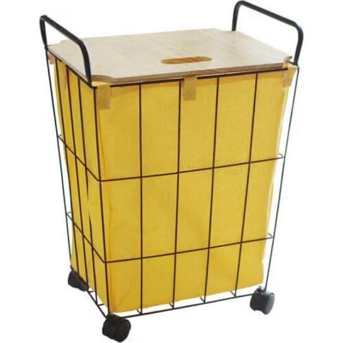 600 Wrought iron hamper Nordic wheel storage basket with lid bathroom balcony storage barrel lined waterproof