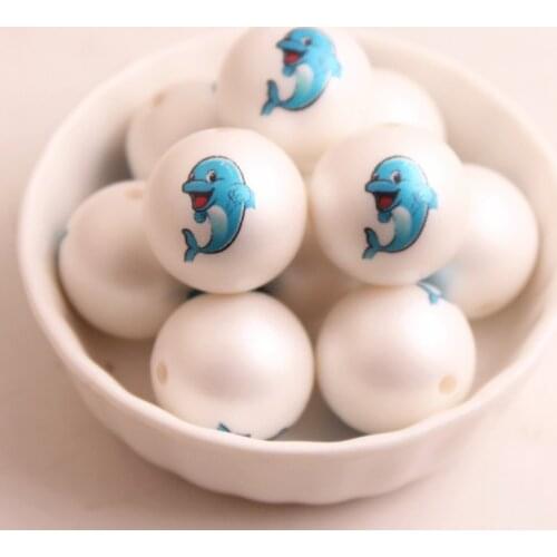 Kwoi Vita New Custom Design 20MM 100pcs/lot Chunky Acrylic Print Beads for Kids Necklace Jewelry