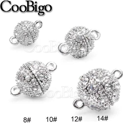 5 Sets Rhinestone Strong Magnetic Clasps Metal Magnet Snap Round Jewelry Findings DIY Necklace Bracelet Gift Accessories Silver