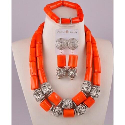 Fashionable orange nigerian coral beads necklace jewelry set african wedding coral set C21-37-04