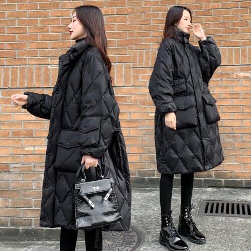 2021 New Fashion Parkas Winter Jacket Womens Black Loose Thicken Long Down Outwear Windproof Warm 90%White Duck Down Coats