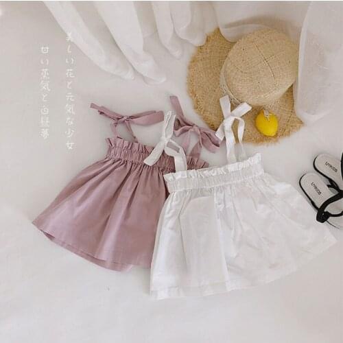 1-7Y Children Vests 2020 Summer Lacing Slip Vests Kids Solid Color Cute Sweet Loose Tops Korean Style Fashion Girls Clothing