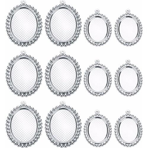 Oval Pendant Base Setting Glass Cabochons Stainless Steel Pendant Base Oval Cabochon Base Bezel Tray for Diy Jewelry Making