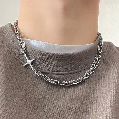 Hip Hop Cross Titanium Steel Chain Choker Necklace for Women/Men Double Layer Splicing Collar Necklaces Trend Charm Jewellery